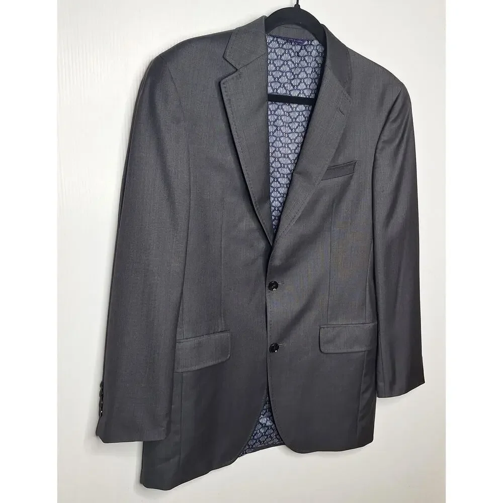Ted Baker Men's Blazer Suit Jacket 40L Jay CT Gray 100% Wool Sport Coat